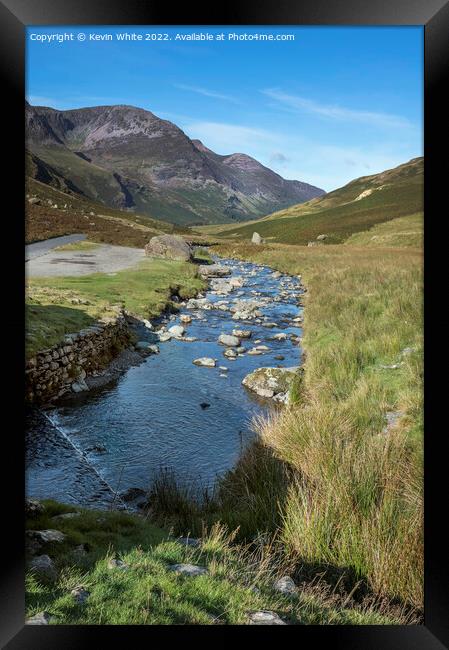 Honister Pass gentle stream Framed Print by Kevin White