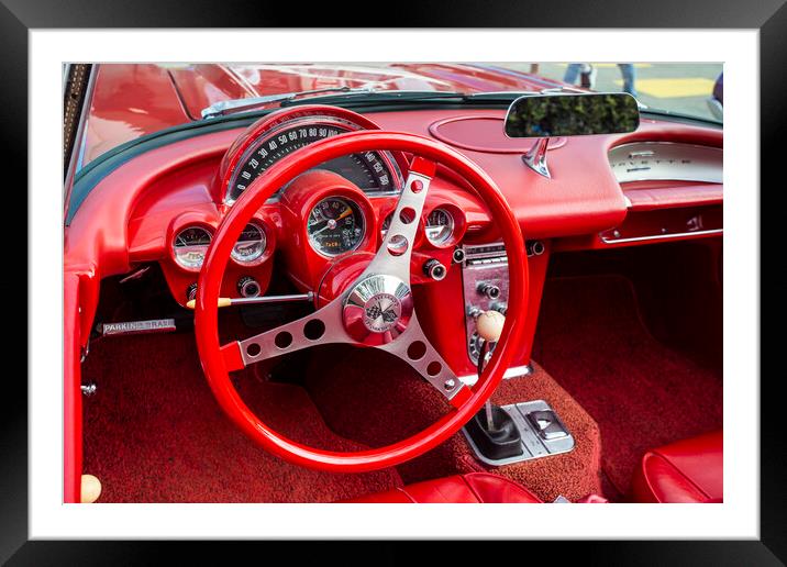 1958 Chevrolet Corvette Interior and Dashboard Framed Mounted Print by Antonio Ribeiro