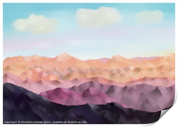 Abstract Colourful Mountains - Painting Print by Christine Kerioak