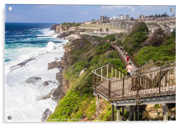 The Bondi to Coogee coastal walk with rough seas and Waverley ce Acrylic by Kevin Hellon