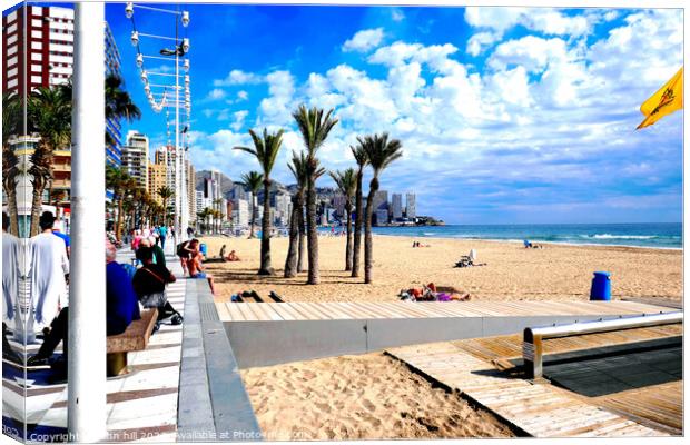 Levante beach, Benidorm, Spain. Canvas Print by john hill