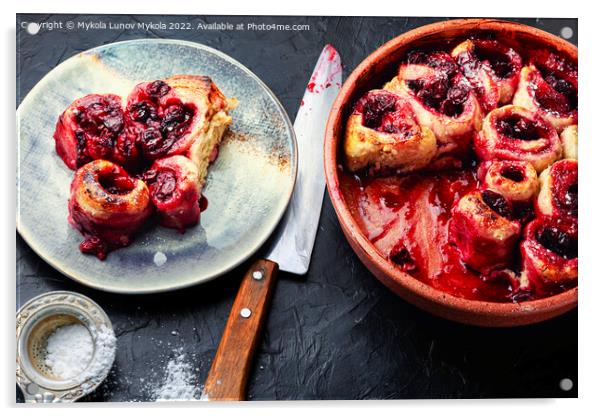 Tasty cottage cheese pie with berries. Acrylic by Mykola Lunov Mykola