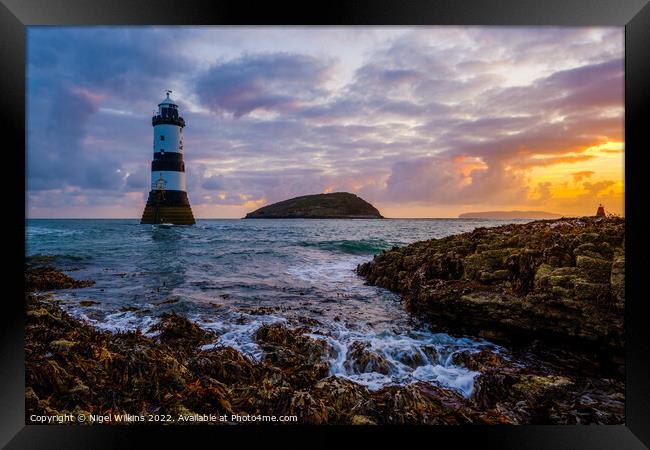 Penmon Lighthouse Sunrise, Anglesey Framed Print by Nigel Wilkins