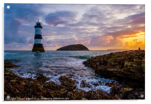Penmon Lighthouse Sunrise, Anglesey Acrylic by Nigel Wilkins