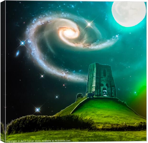 Mystical Night at Glastonbury Tor Canvas Print by Beryl Curran