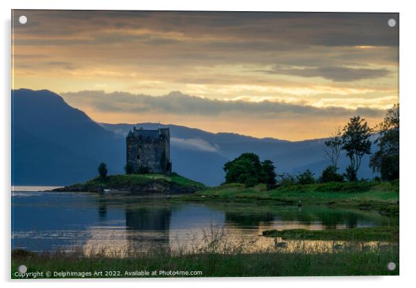 Loch Laich and castle Stalker at sunset, Argyll, S Acrylic by Delphimages Art