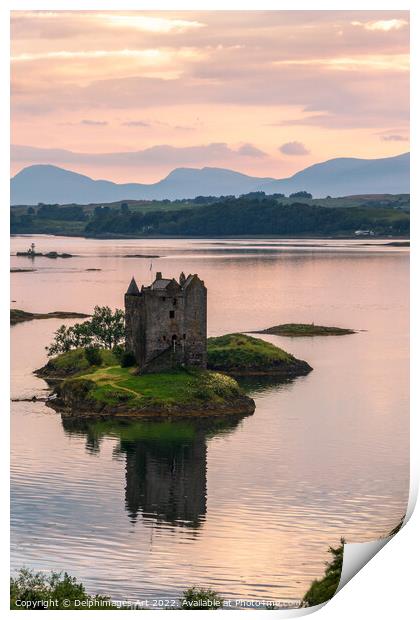 Castle Stalker on Loch Laich at sunset, Argyll, Sc Print by Delphimages Art