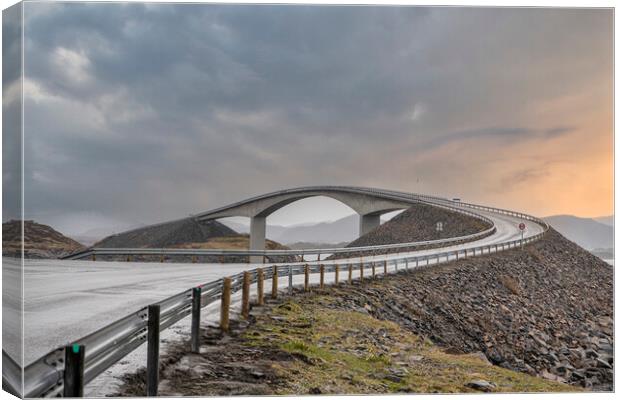 The Storseisundet Bridge at sunset Canvas Print by kathy white