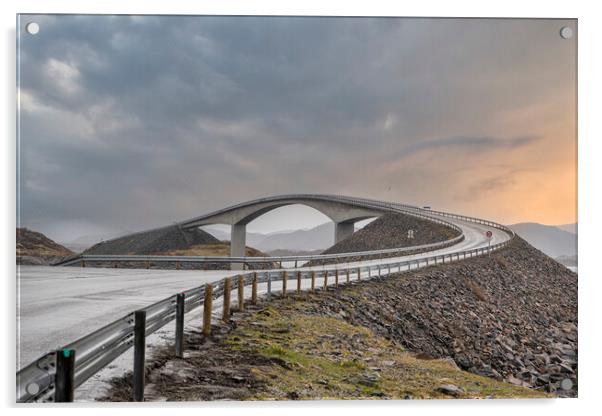 The Storseisundet Bridge at sunset Acrylic by kathy white