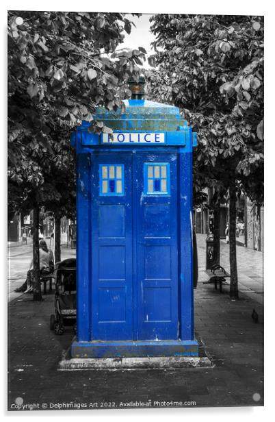Vintage blue Police box in Glasgow, Scotland  Acrylic by Delphimages Art