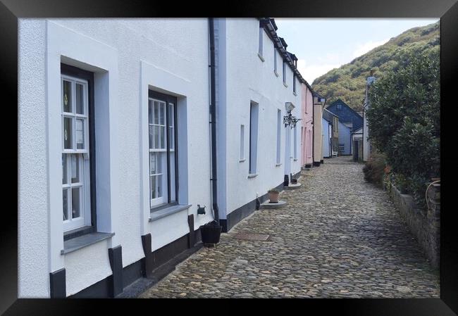 Cottages and cobbles at Boscastle. Framed Print by David Birchall