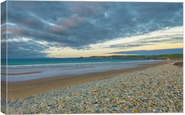 Moody Skies over Newgale Beach in Pembrokeshire Canvas Print by Tracey Turner