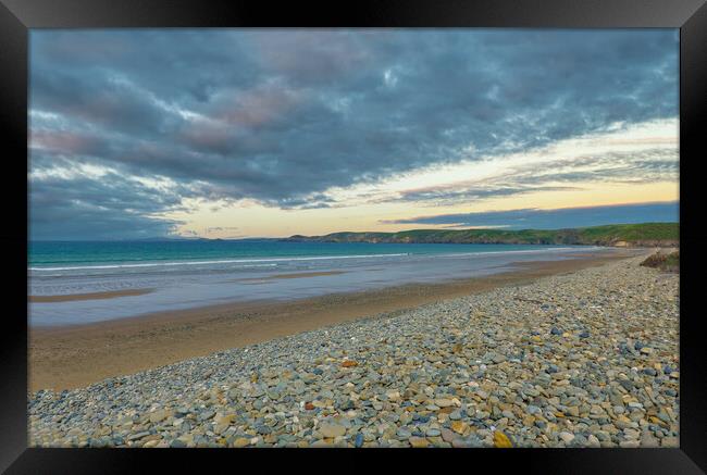 Moody Skies over Newgale Beach in Pembrokeshire Framed Print by Tracey Turner
