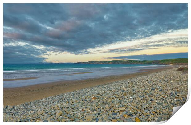 Moody Skies over Newgale Beach in Pembrokeshire Print by Tracey Turner