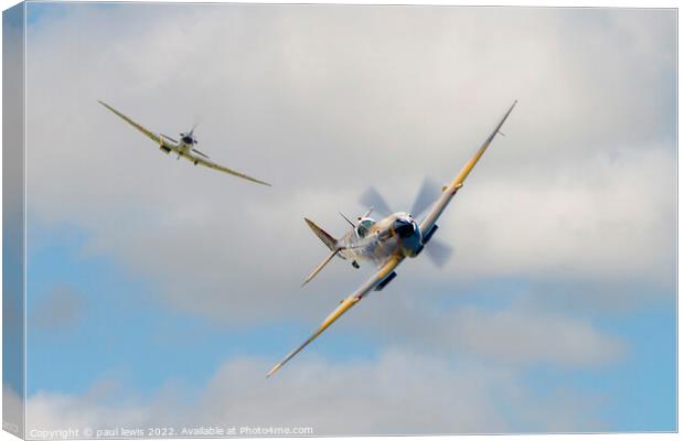 Two Spitfires in flight Canvas Print by paul lewis