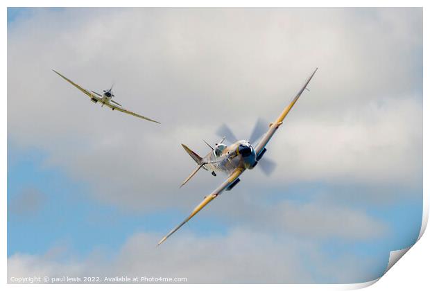 Two Spitfires in flight Print by paul lewis