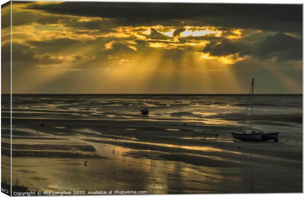 Sunbeams over coast of Wirral Canvas Print by Phil Longfoot