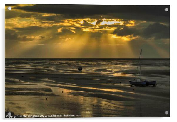 Sunbeams over coast of Wirral Acrylic by Phil Longfoot