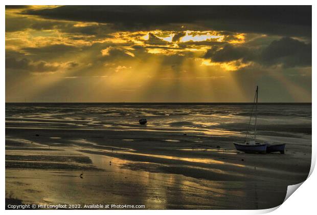 Sunbeams over coast of Wirral Print by Phil Longfoot