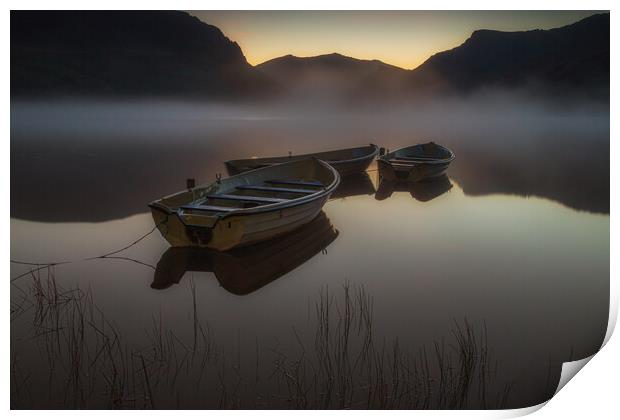 Fishing boats on Llyn Nantlle Print by Rory Trappe