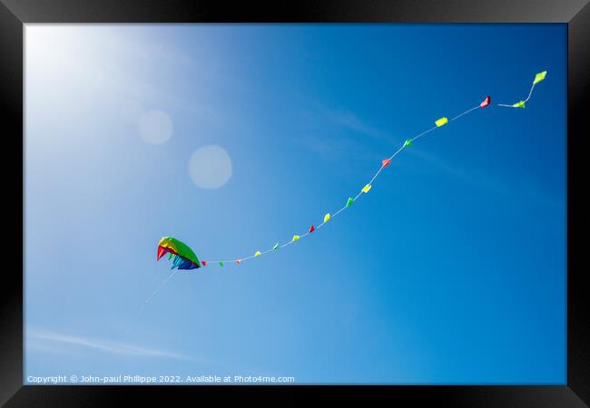 Kite In Blue Summer Sky Framed Print by John-paul Phillippe
