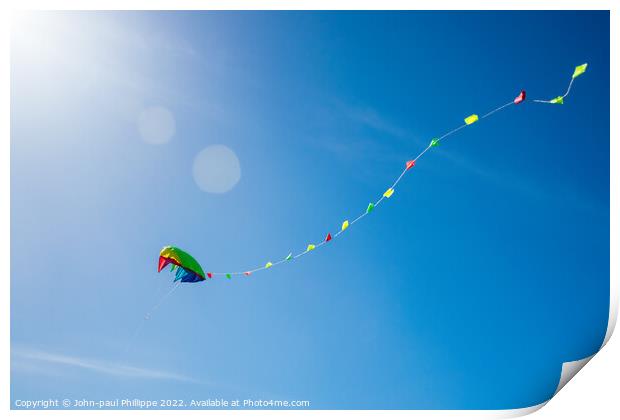 Kite In Blue Summer Sky Print by John-paul Phillippe