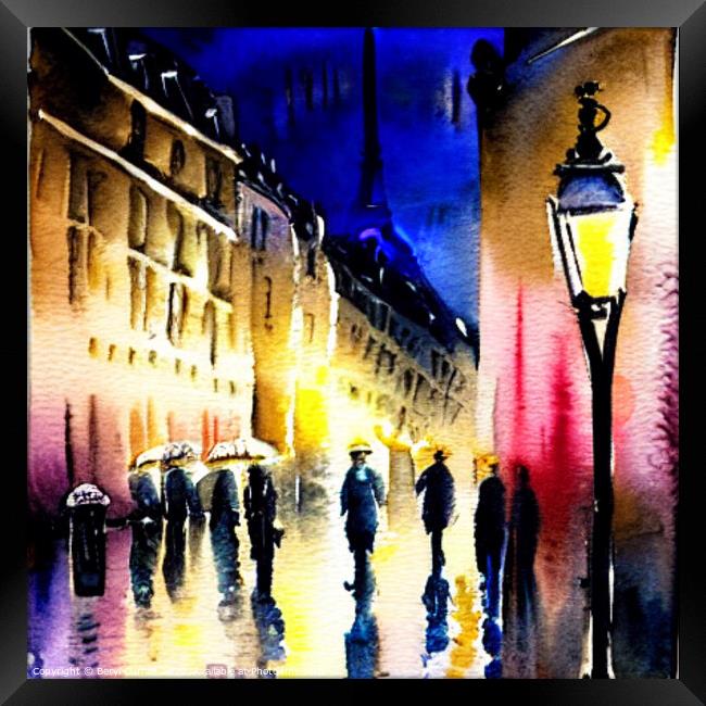 Parisian Rainy Romance Framed Print by Beryl Curran