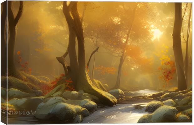 Forest Stream In The Fall Canvas Print by Picture Wizard