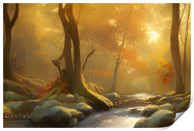 Forest Stream In The Fall Print by Picture Wizard