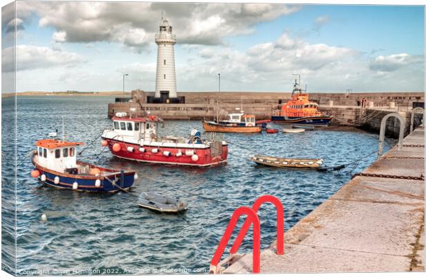 Majestic Donaghadee Lighthouse and Harbour Canvas Print by jim Hamilton