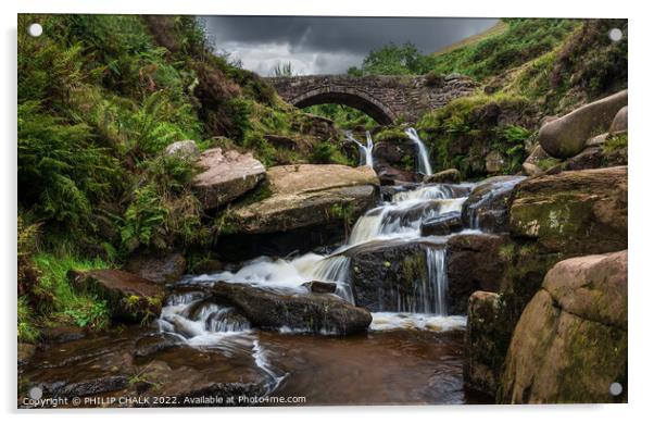 Three shires head waterfall and bridge 788 Acrylic by PHILIP CHALK