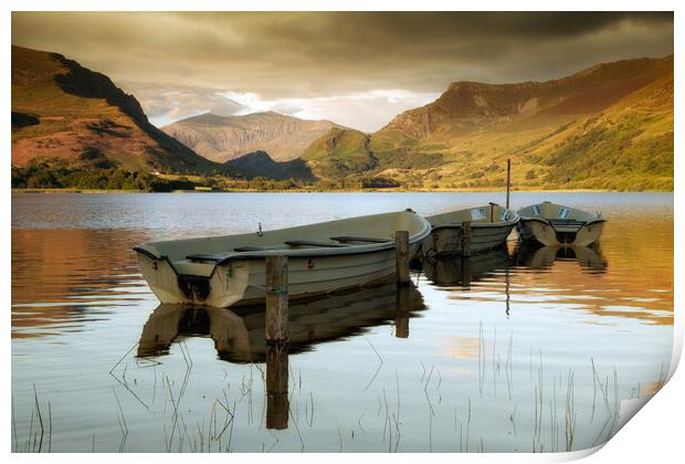 Fishing boats on Llyn Nantlle Print by Rory Trappe