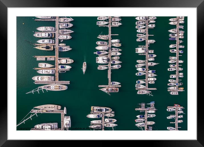 Top down leisure boats and yachts moored in marina i Framed Mounted Print by Alexandre Rotenberg