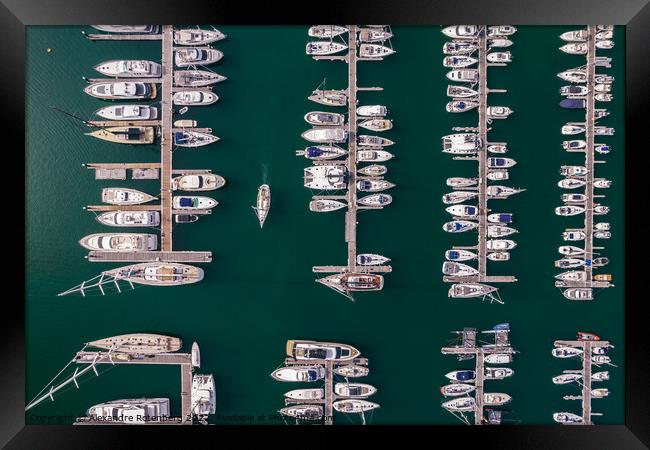 Top down leisure boats and yachts moored in marina i Framed Print by Alexandre Rotenberg