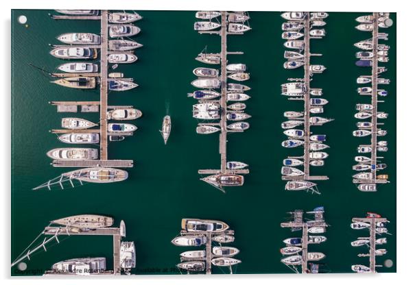 Top down leisure boats and yachts moored in marina i Acrylic by Alexandre Rotenberg