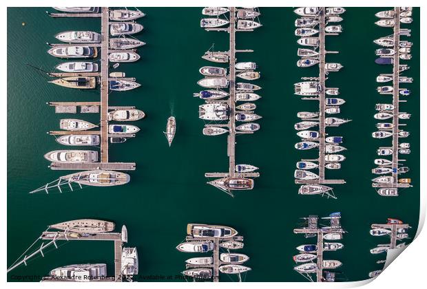 Top down leisure boats and yachts moored in marina i Print by Alexandre Rotenberg