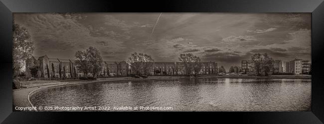 Caldecotte Lake Milton Keynes Panorama Sepia Framed Print by GJS Photography Artist