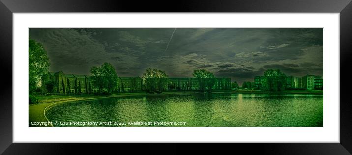 Caldecotte Lake Milton Keynes Panorama Shaddow Light Framed Mounted Print by GJS Photography Artist