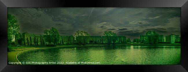 Caldecotte Lake Milton Keynes Panorama Shaddow Light Framed Print by GJS Photography Artist
