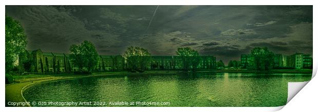 Caldecotte Lake Milton Keynes Panorama Shaddow Light Print by GJS Photography Artist