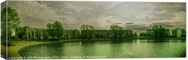 Caldecotte Lake Milton Keynes Panorama Light and Green Canvas Print by GJS Photography Artist