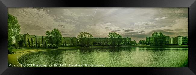 Caldecotte Lake Milton Keynes Panorama Light and Green Framed Print by GJS Photography Artist