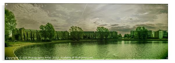 Caldecotte Lake Milton Keynes Panorama Light and Green Acrylic by GJS Photography Artist
