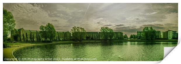 Caldecotte Lake Milton Keynes Panorama Light and Green Print by GJS Photography Artist