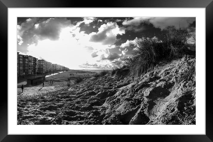 dune with sawgrass at Koksijde in black and white Framed Mounted Print by youri Mahieu
