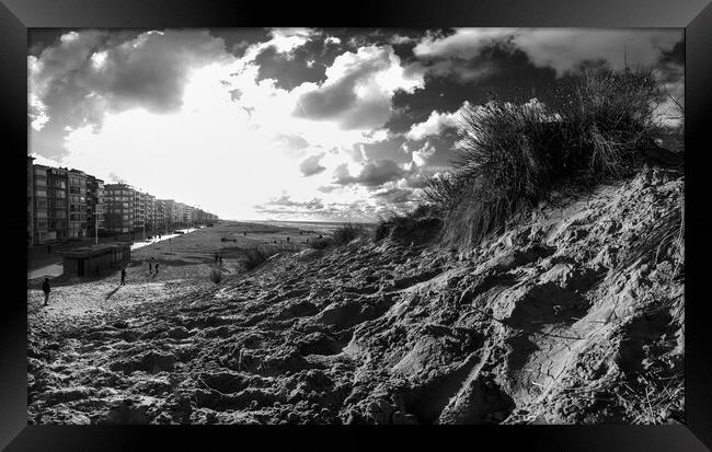 dune with sawgrass at Koksijde in black and white Framed Print by youri Mahieu