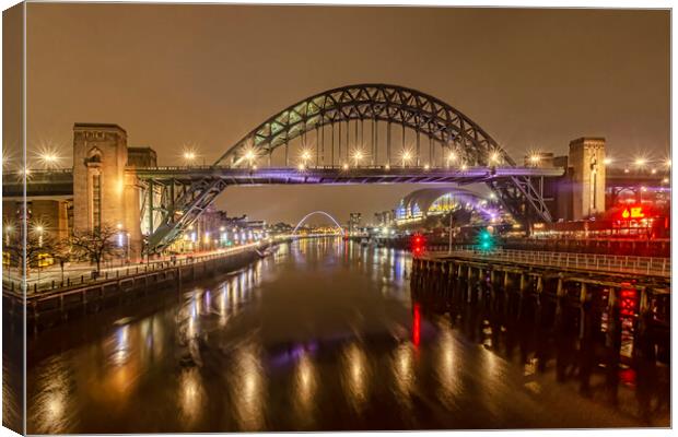Evening Lights on the Tyne Canvas Print by Valerie Paterson