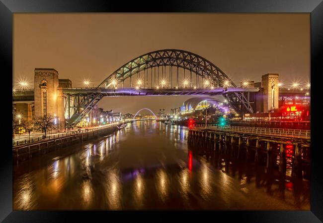 Evening Lights on the Tyne Framed Print by Valerie Paterson