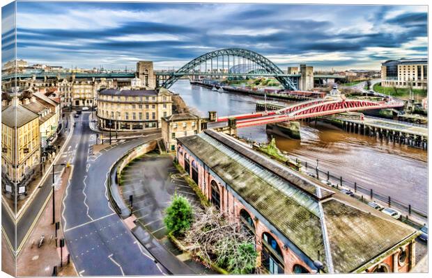 Bridges Over The Tyne Canvas Print by Valerie Paterson