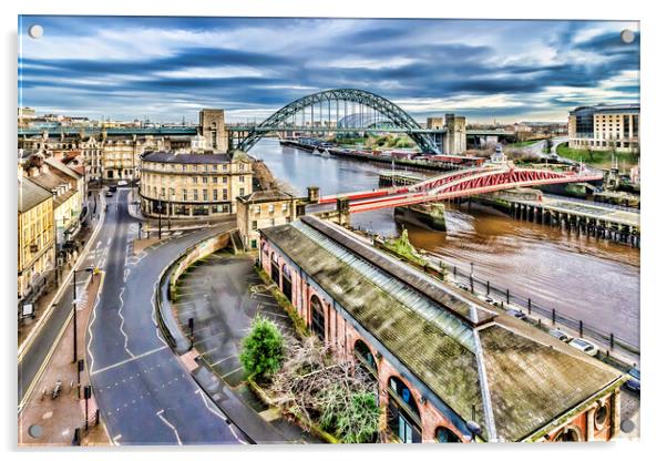 Bridges Over The Tyne Acrylic by Valerie Paterson